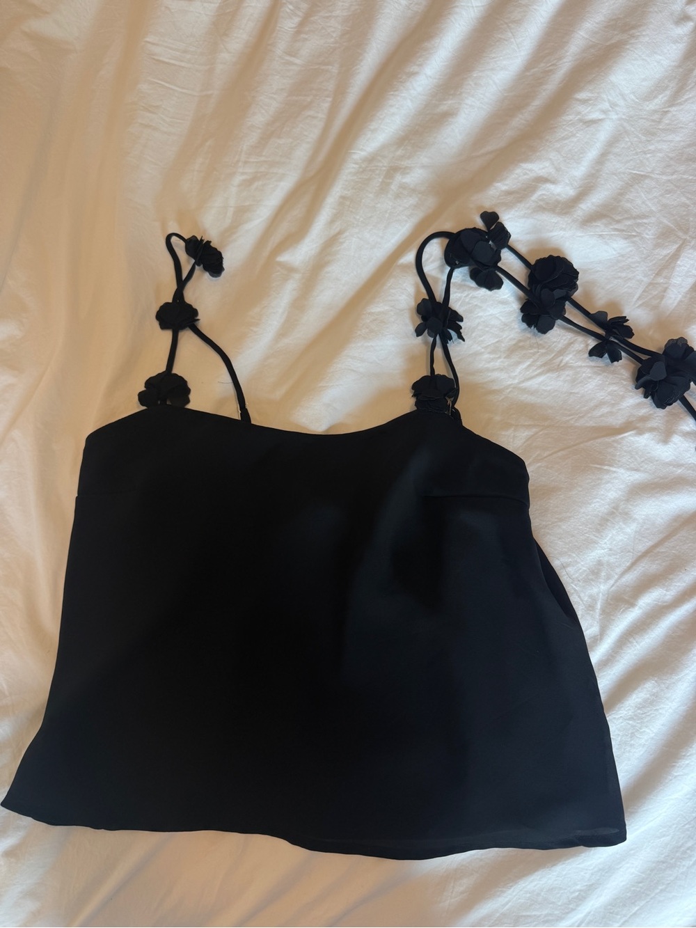 Abercrombie & Fitch Black Floral-Trim Cami Top